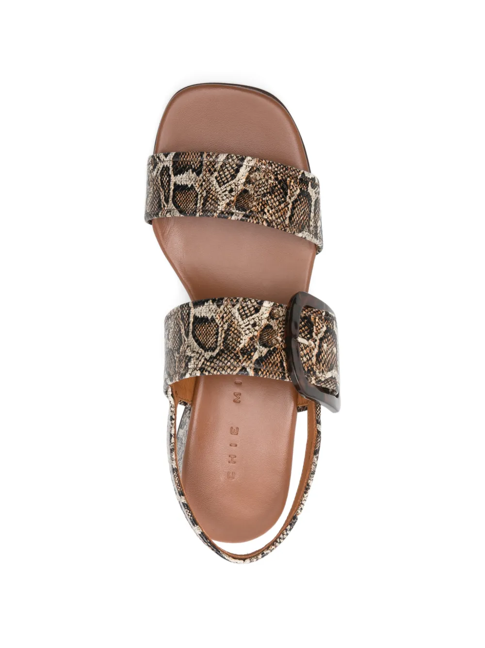 Chie Mihara buckle snake- print sandals Beige