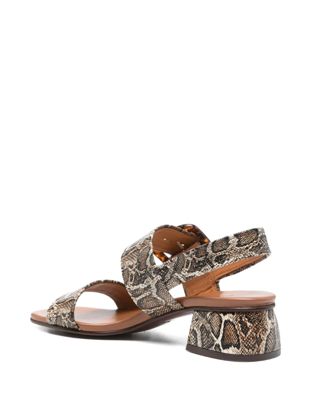 Chie Mihara buckle snake- print sandals Beige