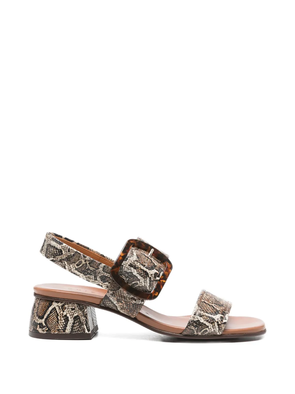 Chie Mihara buckle snake- print sandals Beige