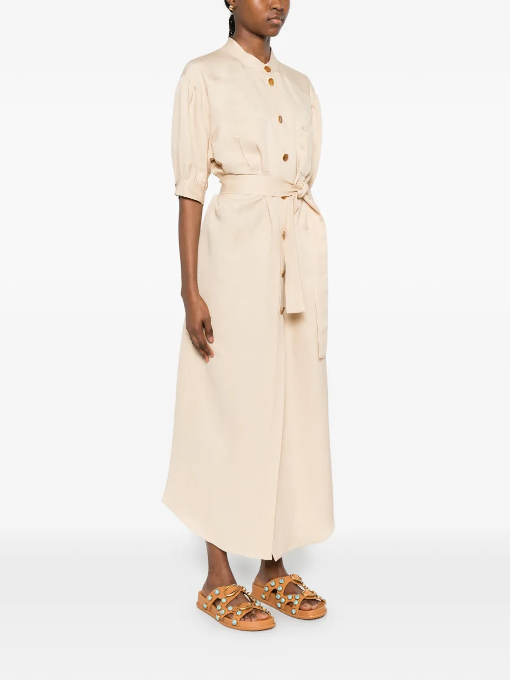 BLAZÉ Milano Donzi Berber Belted Midi Dress in Neutrals, view 3