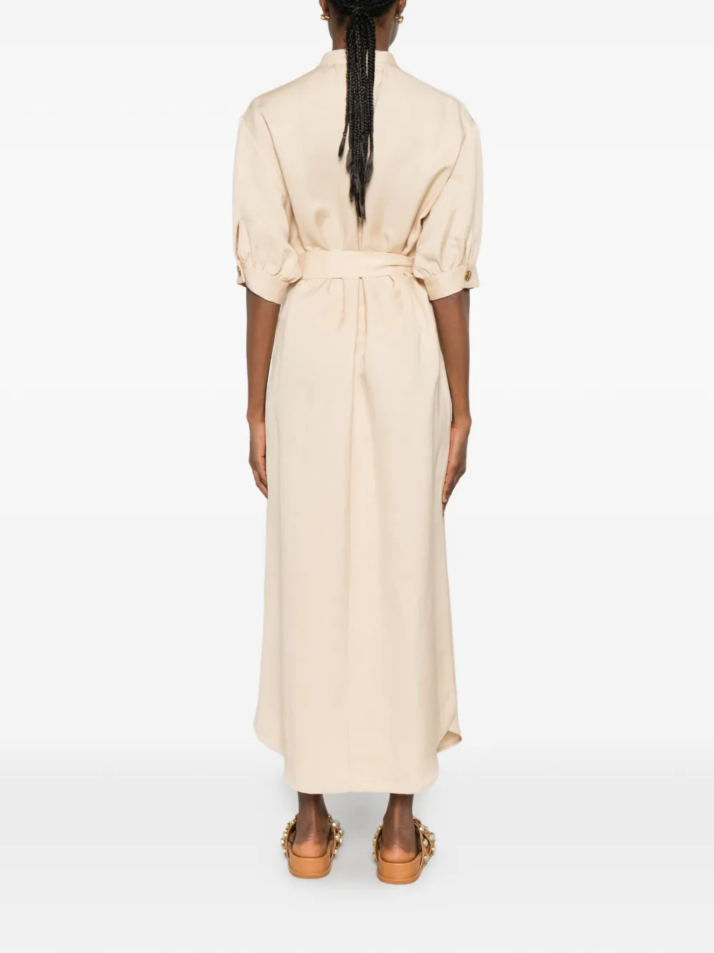 BLAZÉ Milano Donzi Berber Belted Midi Dress in Neutrals, view 4