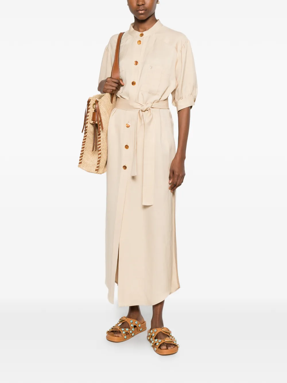 BLAZÉ Milano Donzi Berber Belted Midi Dress in Neutrals, view 2