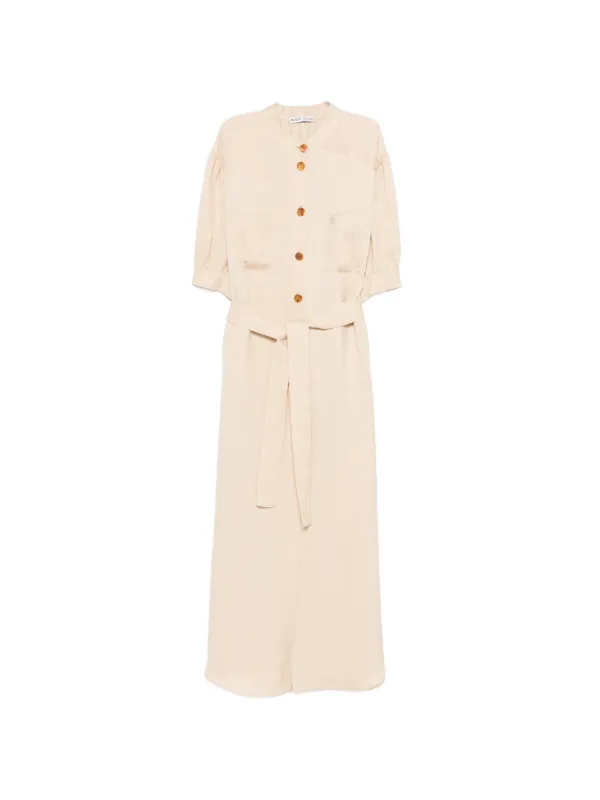 BLAZÉ Milano Donzi Berber Belted Midi Dress in Neutrals