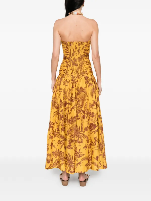 ALEMAIS Ruched Floral Print Dress | Yellow | FARFETCH