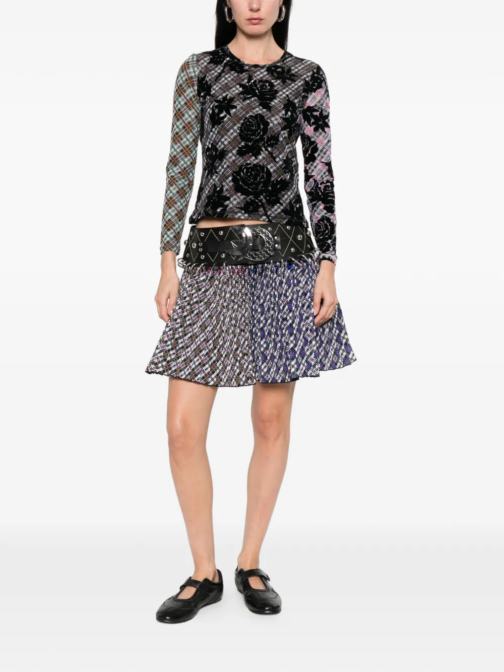  Chopova Lowena Toro Studded Belt Print Mini Skirt - Grey 