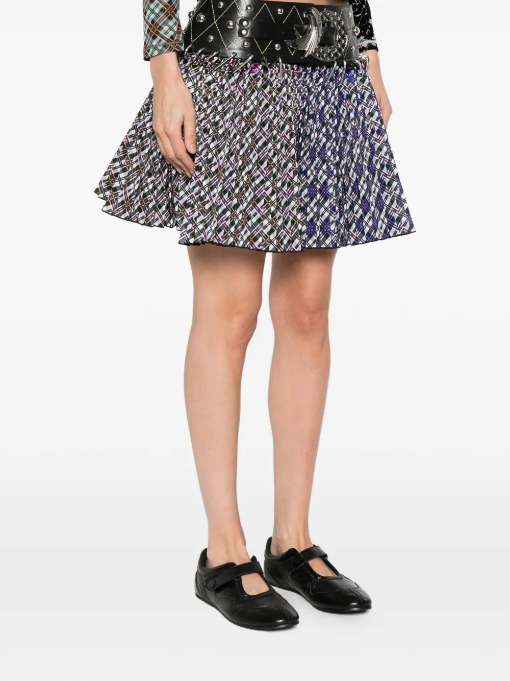 Chopova Lowena Toro Studded Belt Print Mini Skirt - Grey 