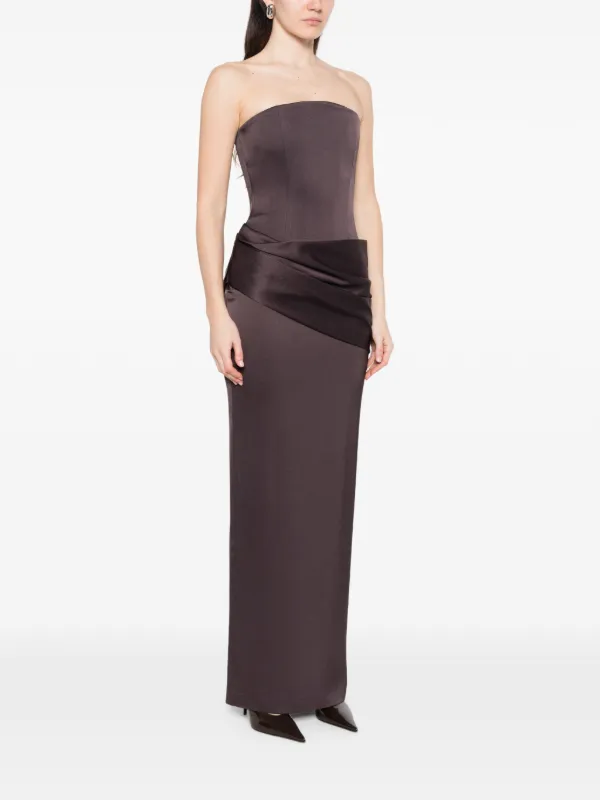 alex perry grey dress Alex Perry Strapless Draped Satin-crepe Gown