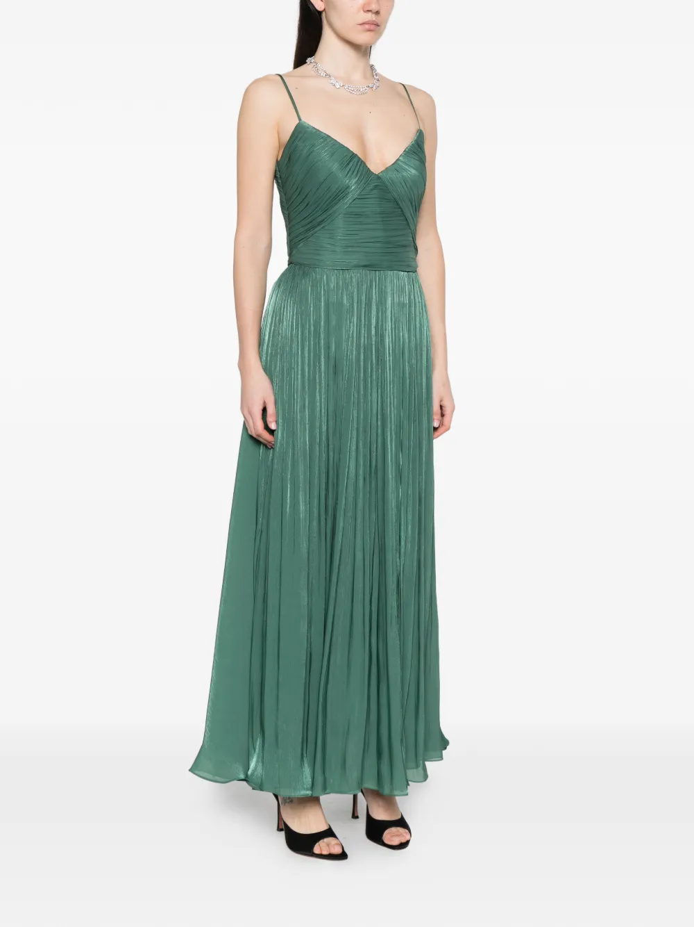 Costarellos Fayla geplooide maxi-jurk met V-hals Groen