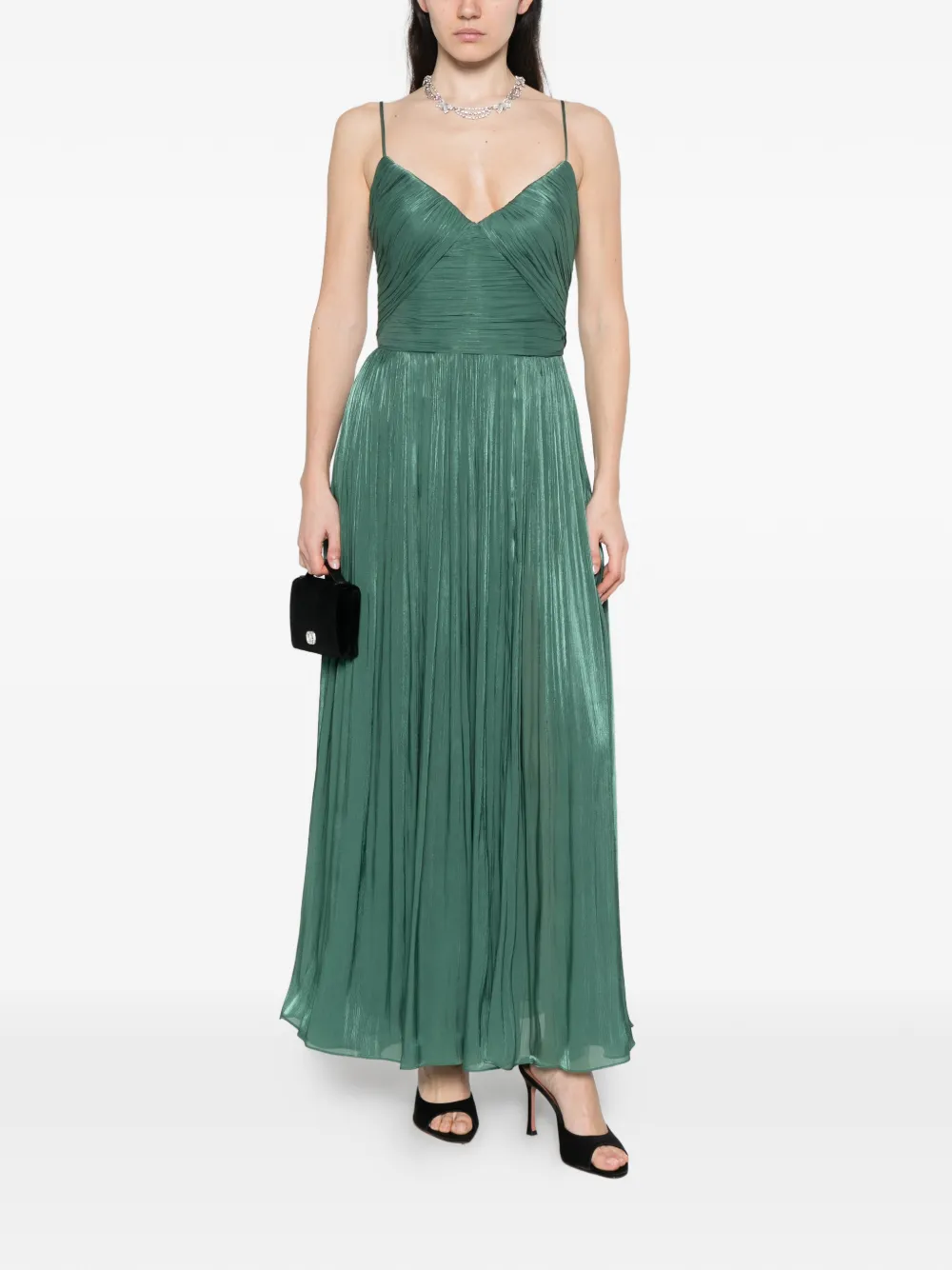 Costarellos Fayla geplooide maxi-jurk met V-hals Groen