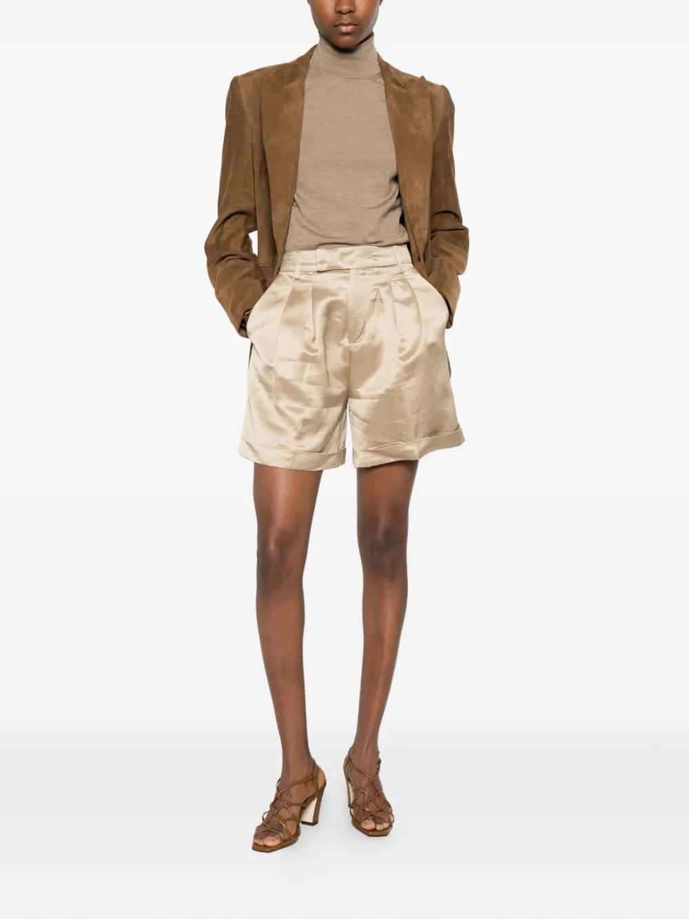 Briglia 1949 Isabellew geplooide shorts met omgeslagen pijpen Beige