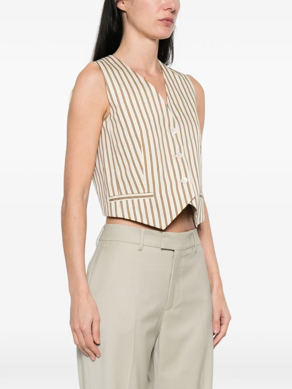  Max Mara Striped Button Waistcoat - Neutrals 