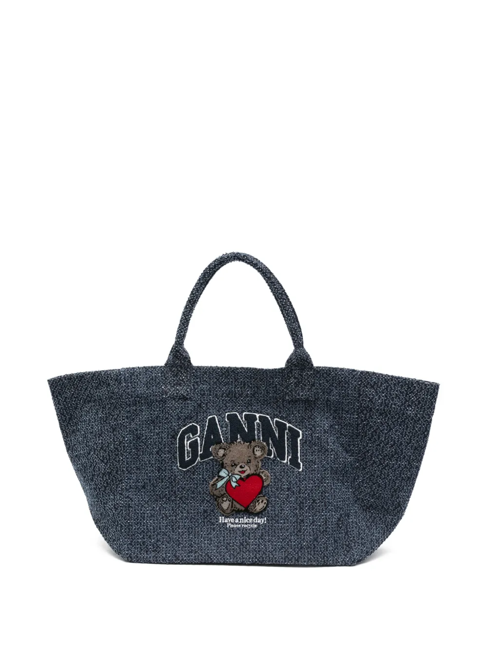 GANNI teddy appliqué tote bag - Blu