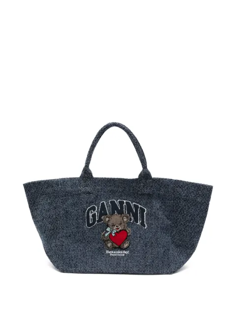 GANNI teddy appliqué tote bag