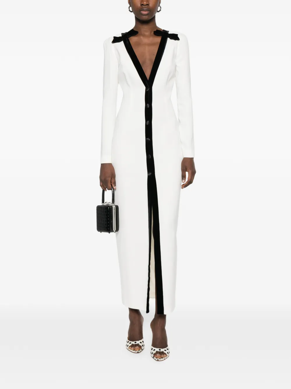  Alessandra Rich Bow-detail Front-button Maxi Dress - White 