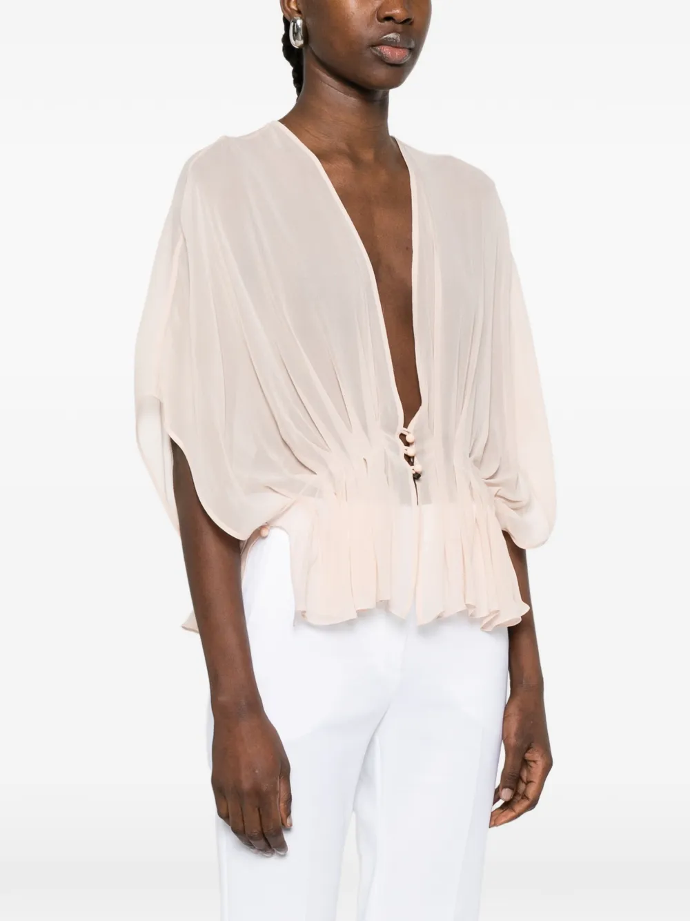  Max Mara Buttoned Ruffled Top - Pink 