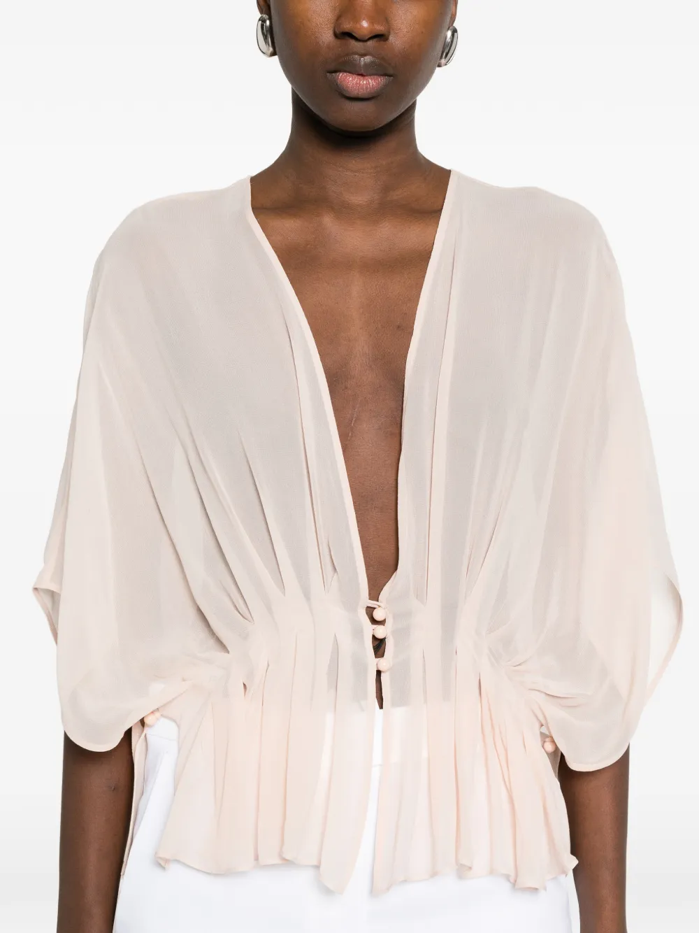 Max Mara Top met knopen en ruches Roze