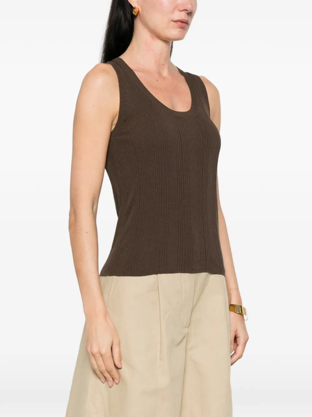  Weekend Max Mara Ribbed Scoop-neck Top - Brown 