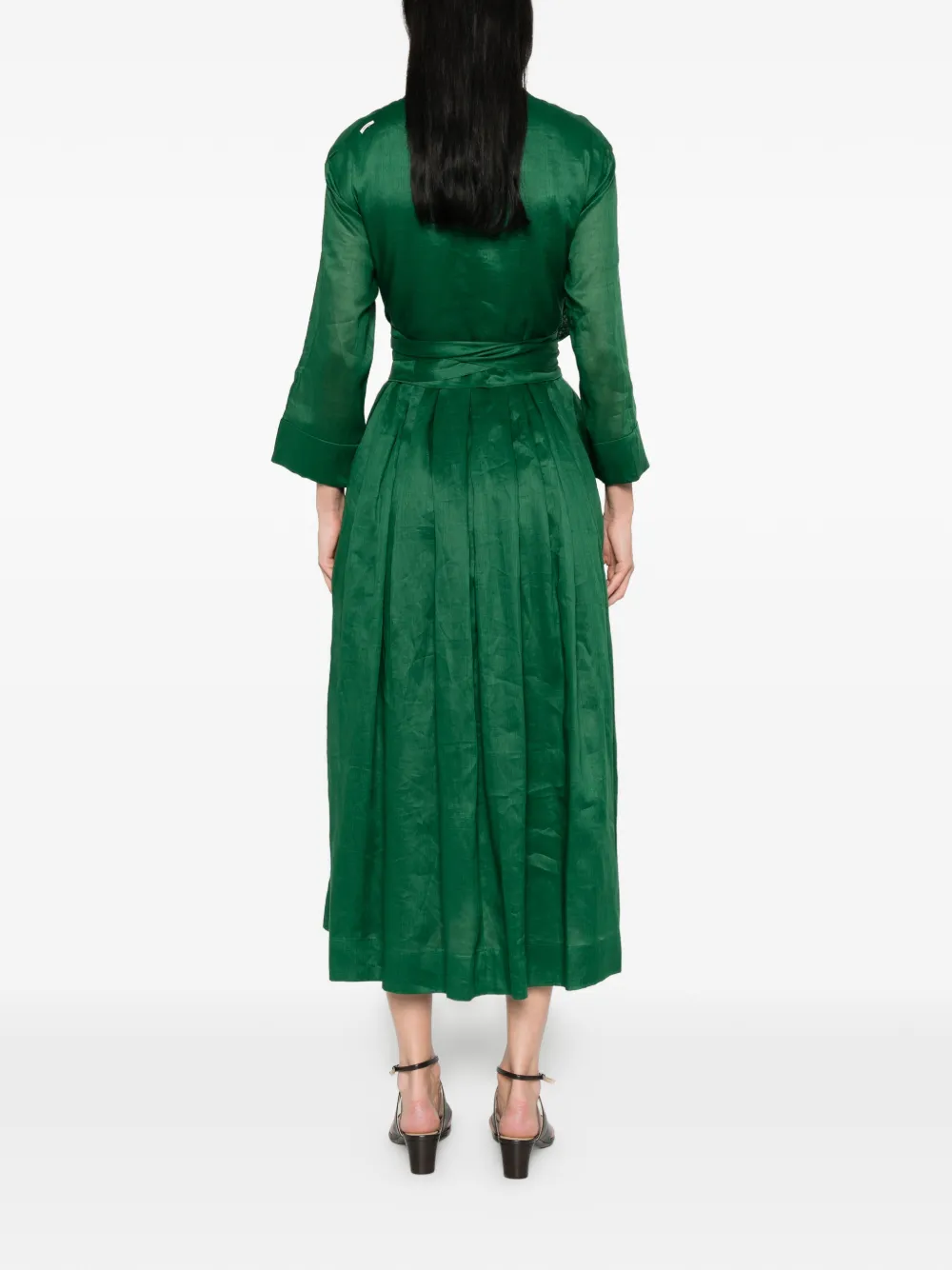 'S Max Mara Camilla gestrikte jurk met V-hals Groen
