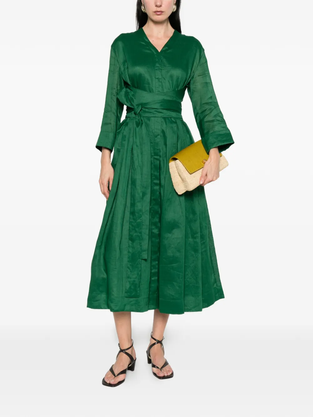 's Max Mara Camilla V-neck Tie Dress - Green 