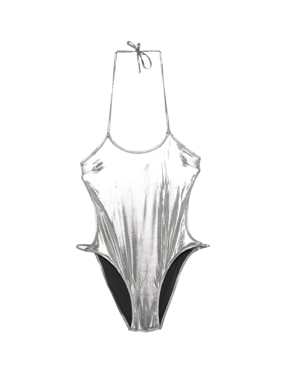 The Attico metallic-effect halterneck swimsuit - Argento