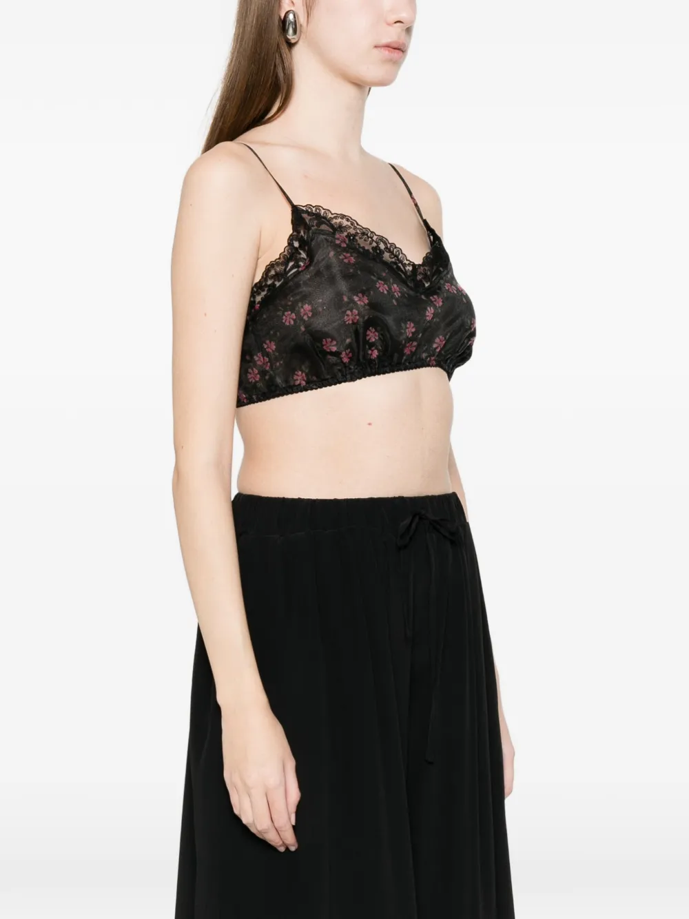  Simone Rocha Floral-lace Crop Top - Black 