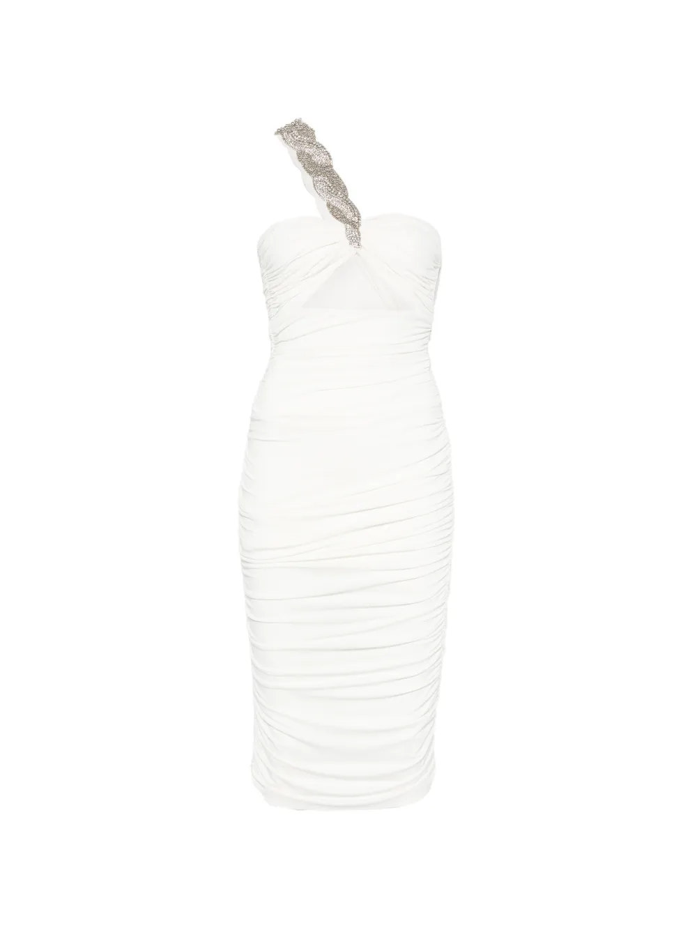 Amen crystal-embellished ruched midi dress - Bianco