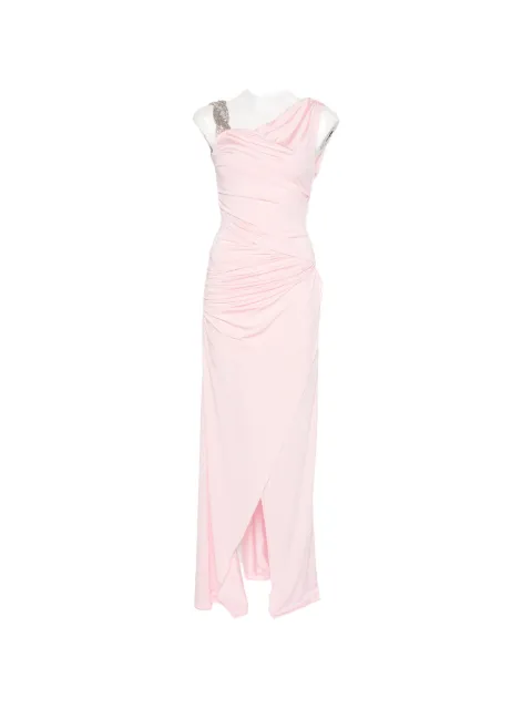 Amen ruched crystal-embellished asymmetric maxi dress