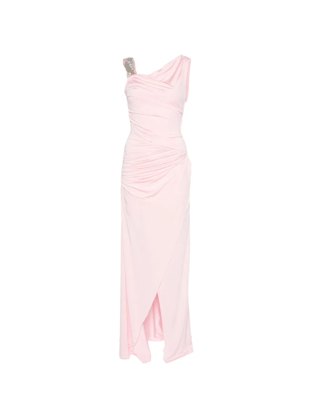 Amen ruched crystal-embellished asymmetric maxi dress - Rosa