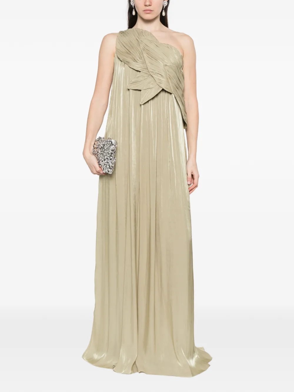 Costarellos Amabel asymmetrische geplooide maxi-jurk Groen