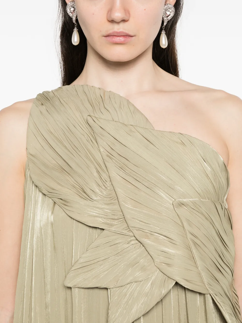 Costarellos Amabel asymmetrische geplooide maxi-jurk Groen