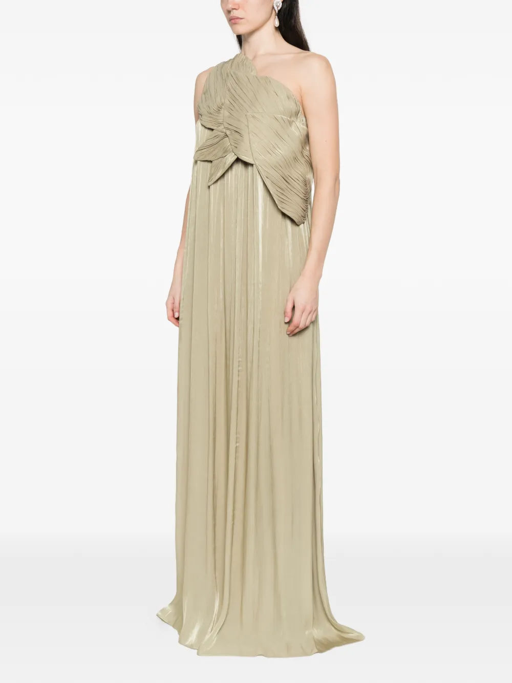 Costarellos Amabel asymmetrische geplooide maxi-jurk Groen