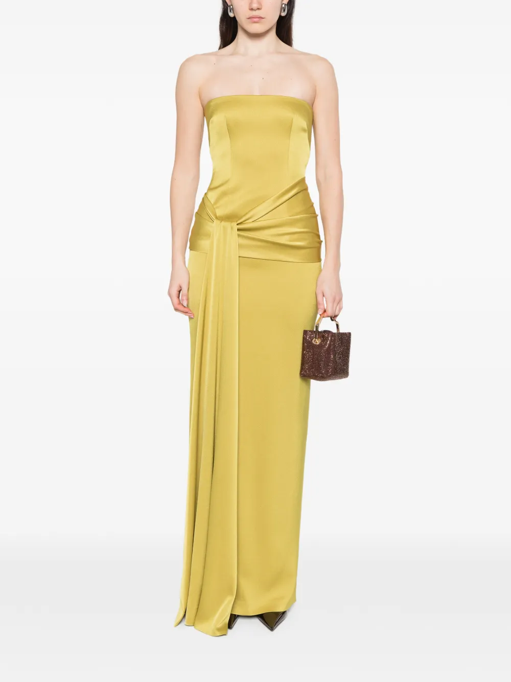  Alex Perry Draped Strapless Maxi Dress - Green 