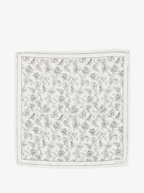Golden Goose white silk scarf with black floral pattern