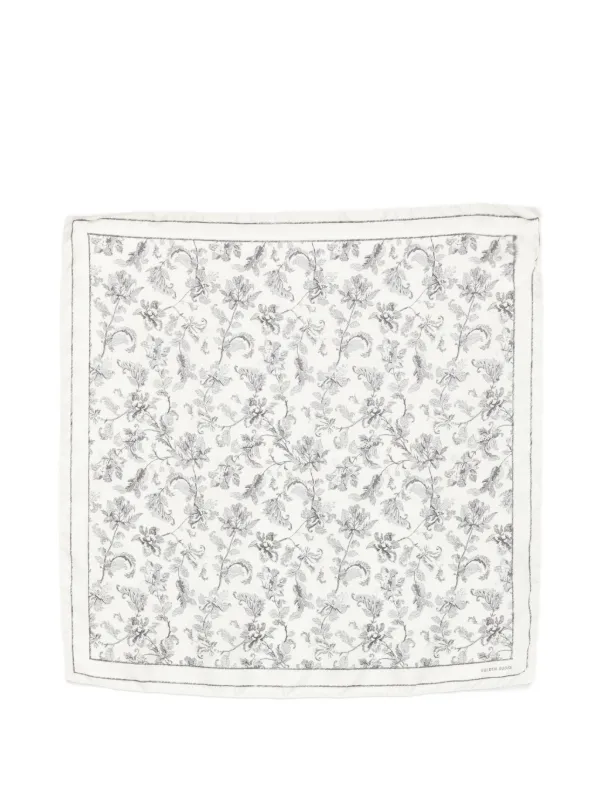 Golden Goose White Silk Scarf with Black Floral Pattern