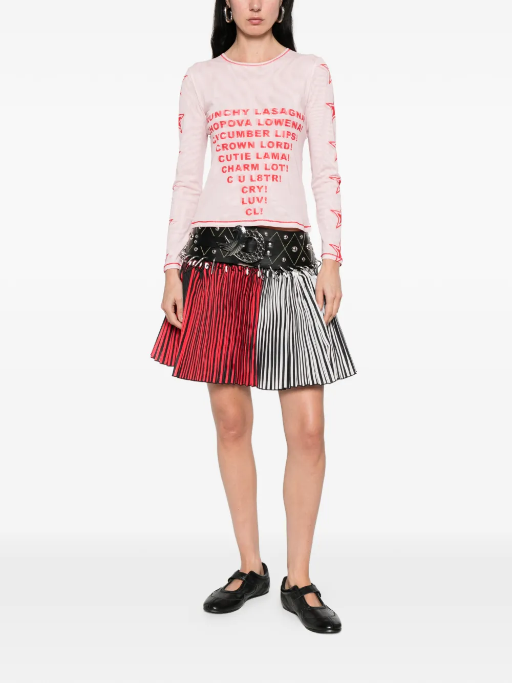  Chopova Lowena Straight Ride Studded Pleated Mini Skirt - Red 