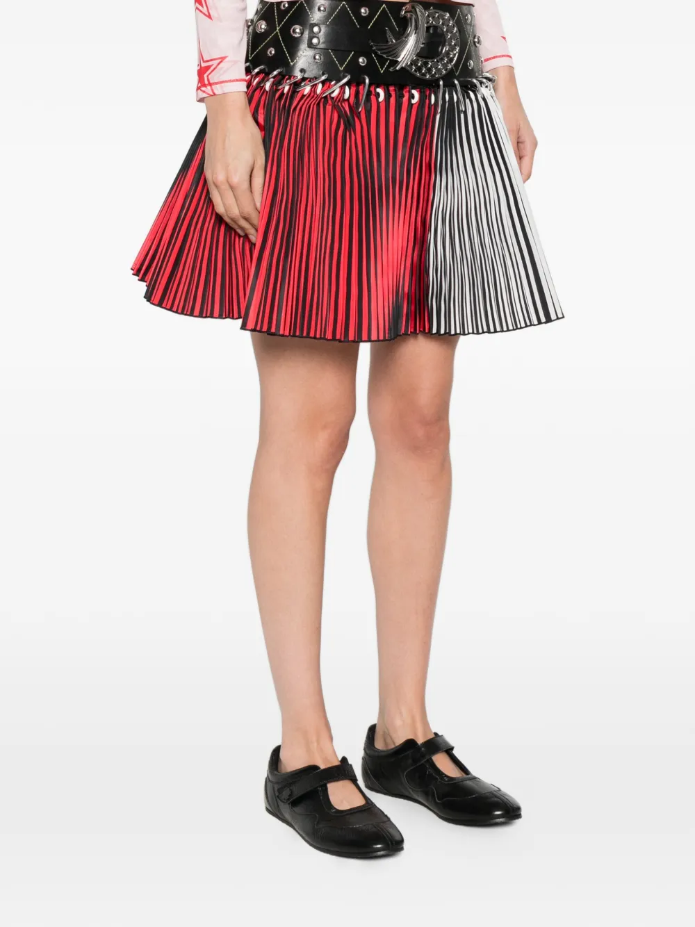  Chopova Lowena Straight Ride Studded Pleated Mini Skirt - Red 