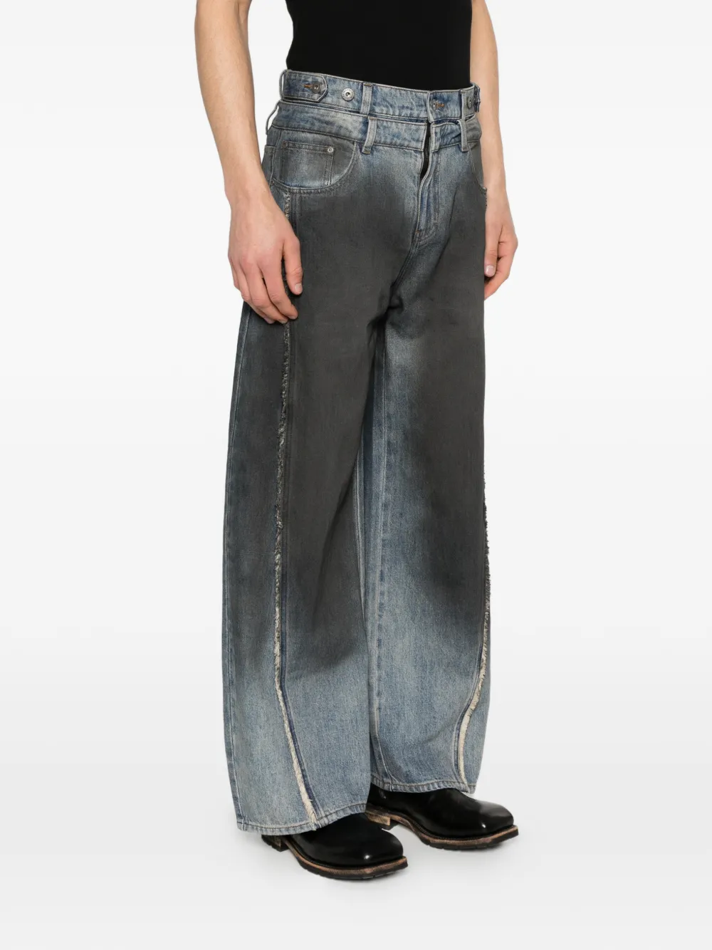  Feng Chen Wang Faded Wide Trousers - Black 