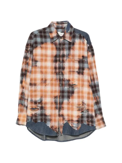 Feng Chen Wang check-print distressed-finish shirt