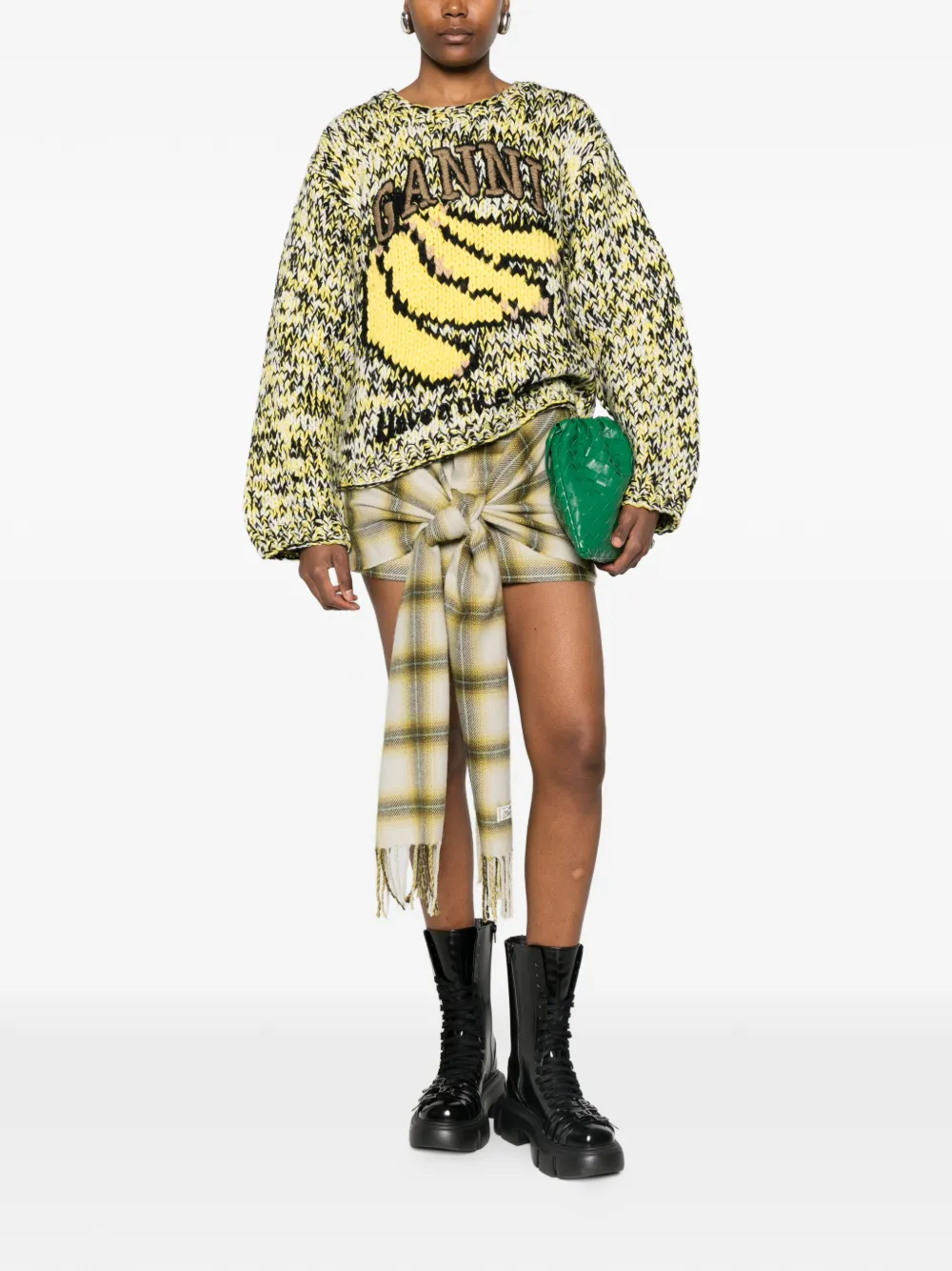  Ganni Graphic-print Intarsia Sweater - Yellow 