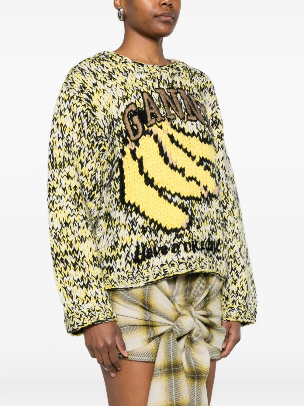  Ganni Graphic-print Intarsia Sweater - Yellow 