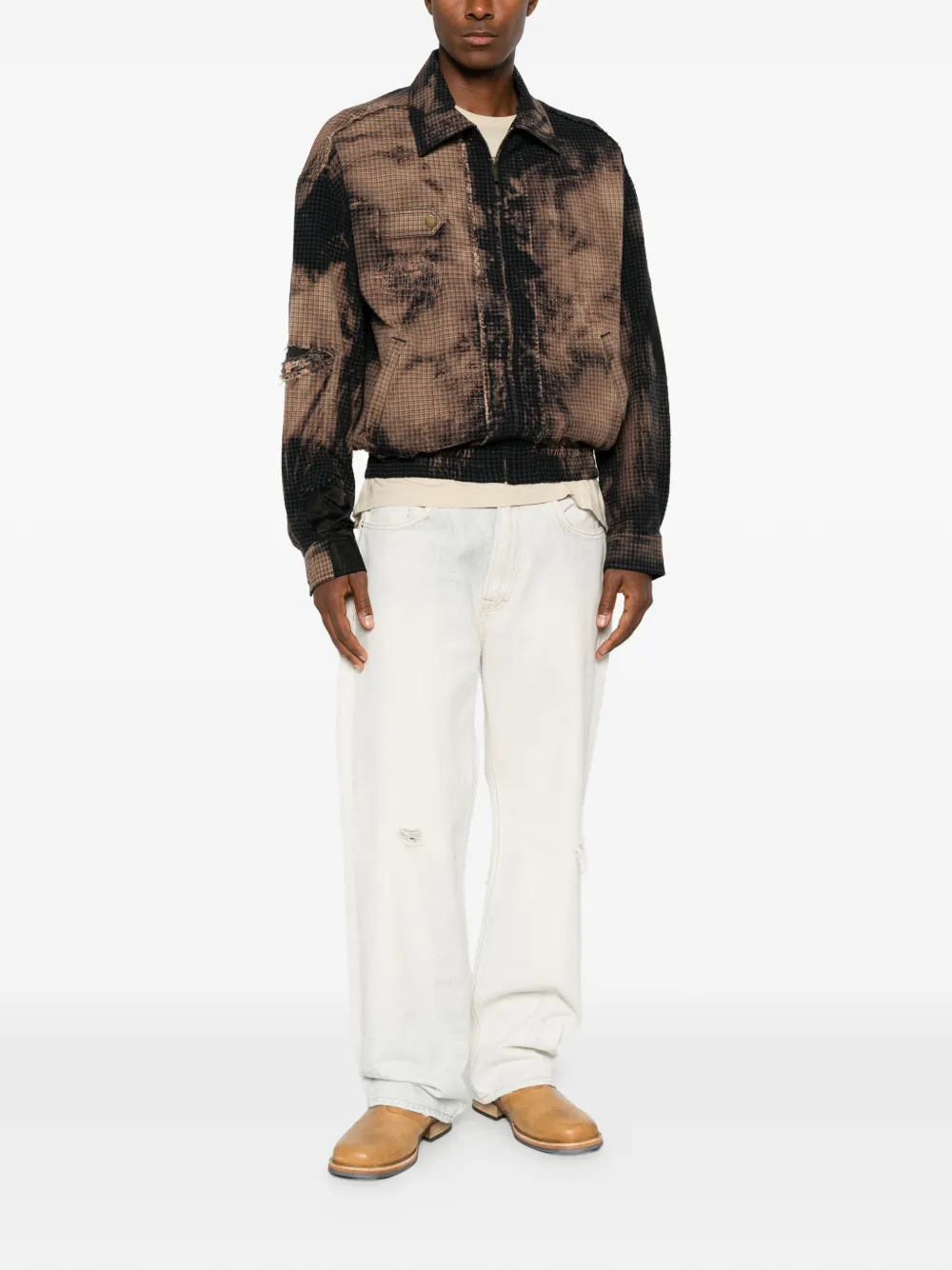 Feng Chen Wang Gerafeld jack met tie-dye Zwart
