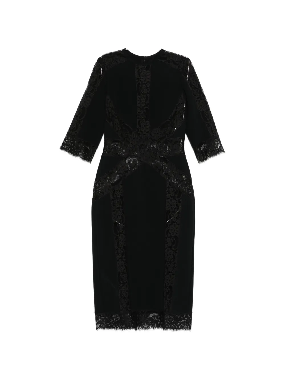 Elie Saab Lace-panel Midi Dress In Black