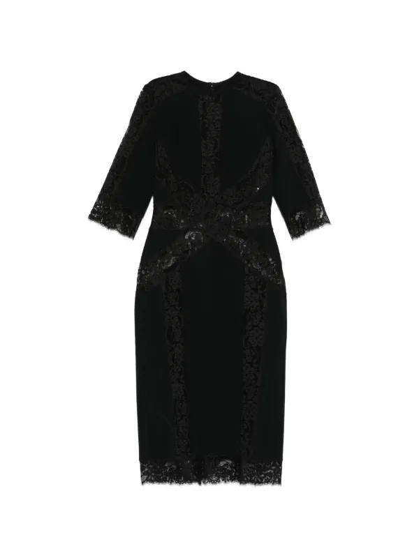 Elie Saab Lace-panel Midi Dress in Black