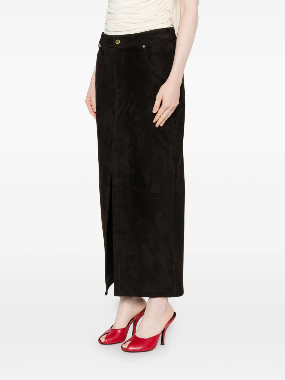  Darkpark Erika Suede Midi Skirt - Brown 