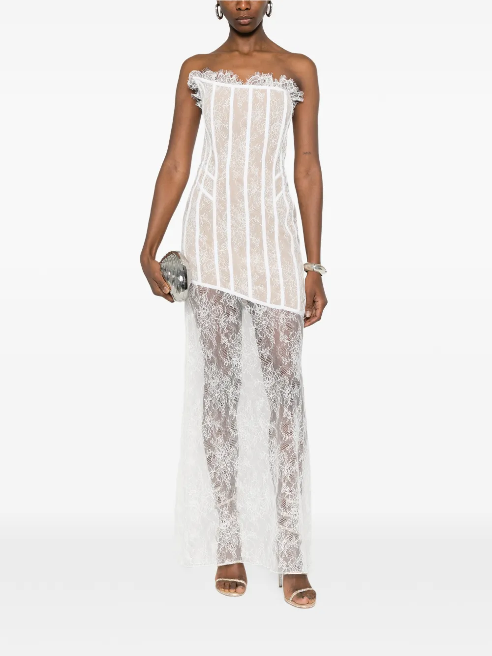  Giuseppe Di Morabito Lace Ruffled Maxi Dress - White 