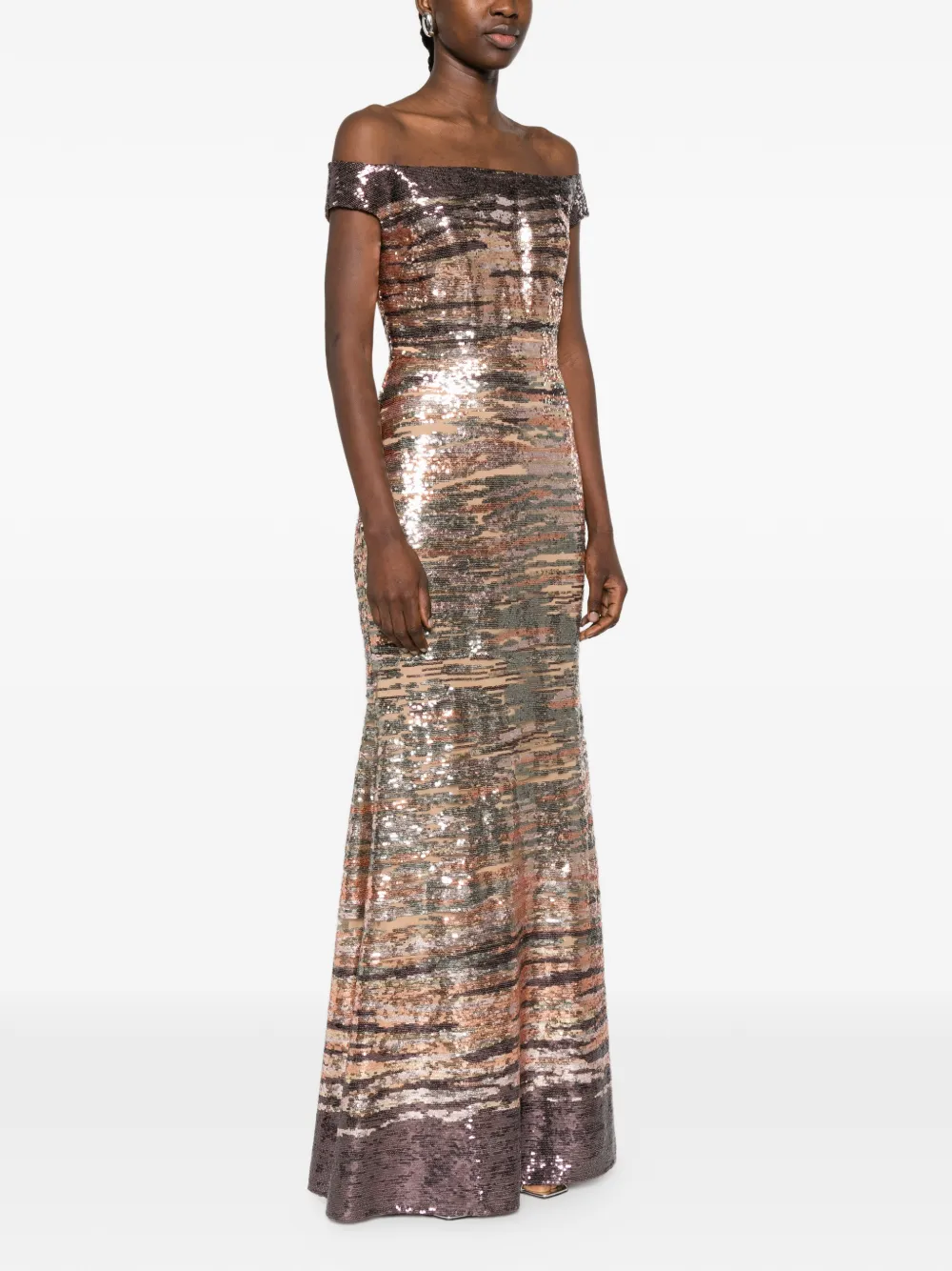  Elie Saab Sequin Striped Maxi Dress - Neutrals 