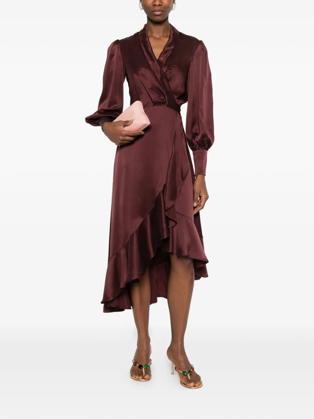 ZIMMERMANN Midi-wikkeljurk met ruches Rood