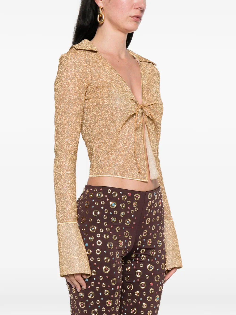  Oséree Tie Front Flare Sleeve Top - Gold 