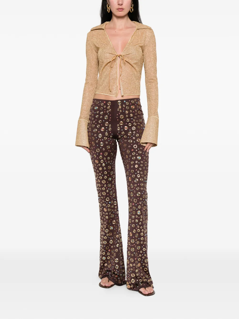  Oséree Tie Front Flare Sleeve Top - Gold 