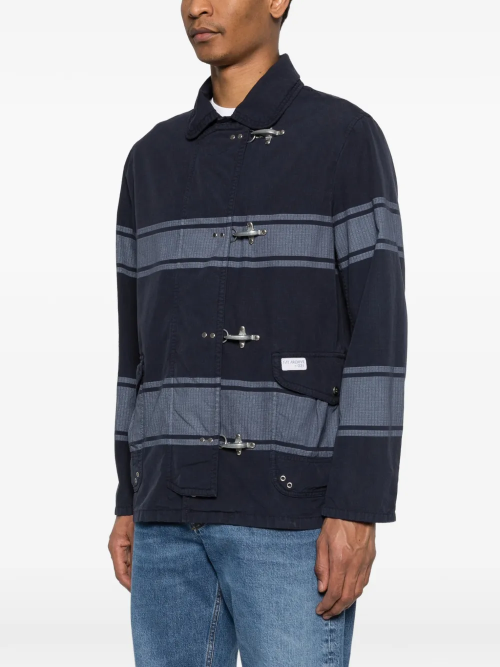  Fay Striped Toggle Coat - Blue 